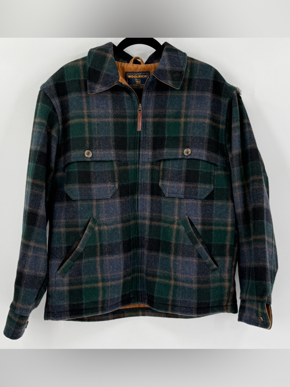Woolrich Vintage Men's Denim Plaid Wool Hunting Mackinaw‎ Cruiser Coat Jacket M
